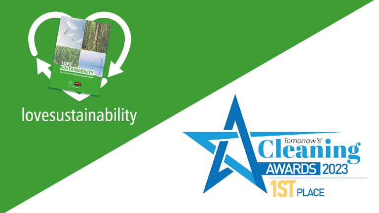 Sustainability-focused design with ""lovesustainability"" text