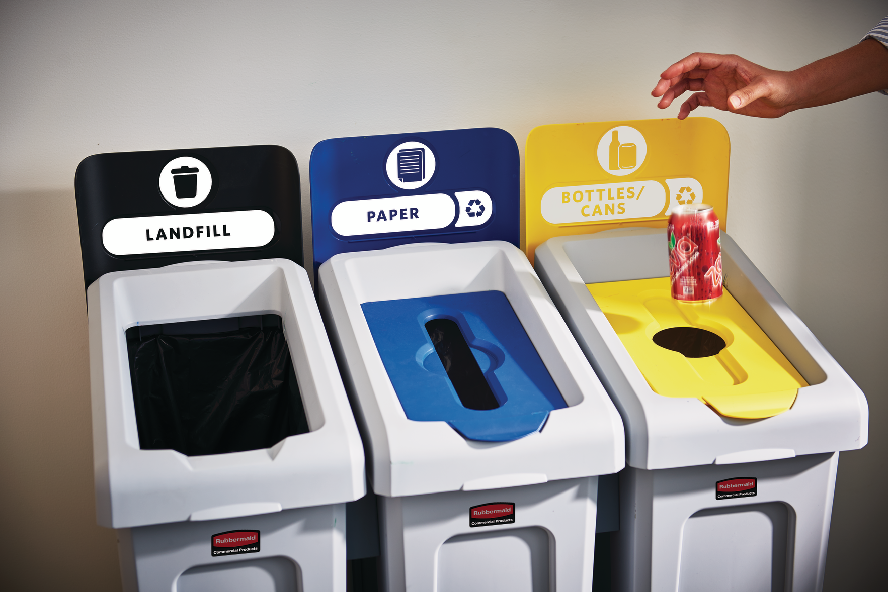 Three recycling bins for landfill
