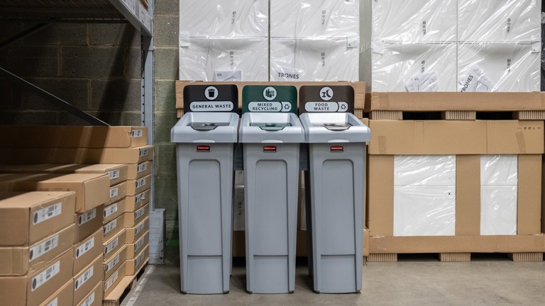 Three categorized waste bins for general waste